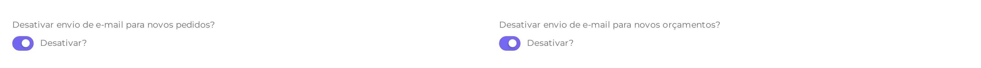 Toggles de desativar envio de e-mails