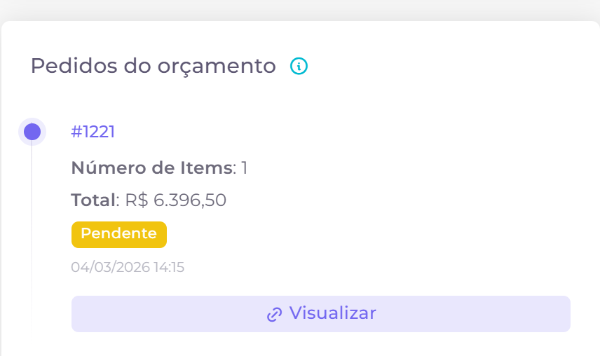 Card com o pedido gerado a partir do orçamento