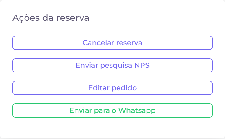 Card de ações da reserva