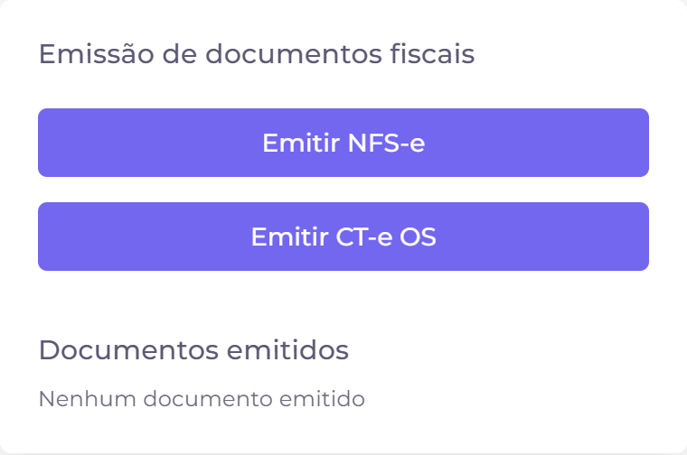 Card de documentos fiscais sem emissão