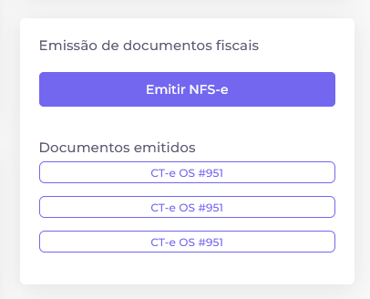 Card de documentos fiscais com documentos emitidos