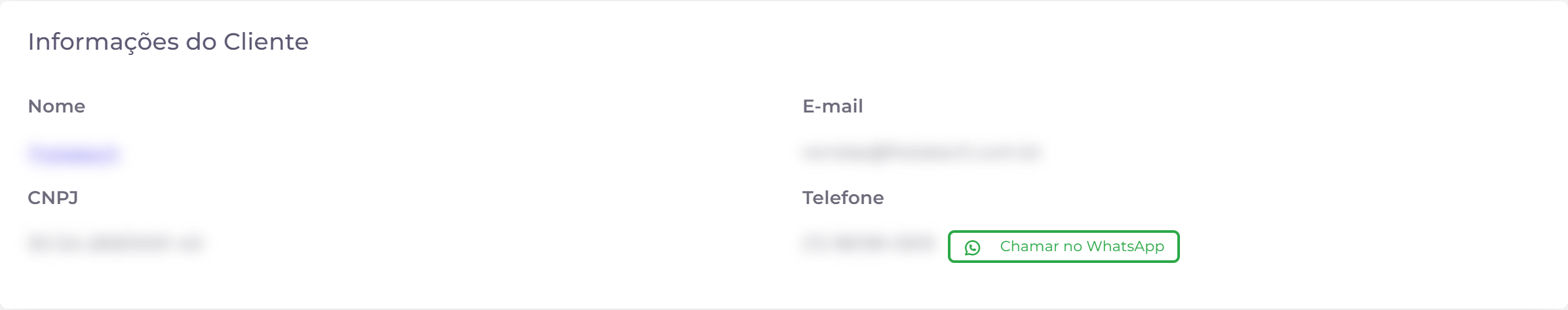 Card de informações do cliente