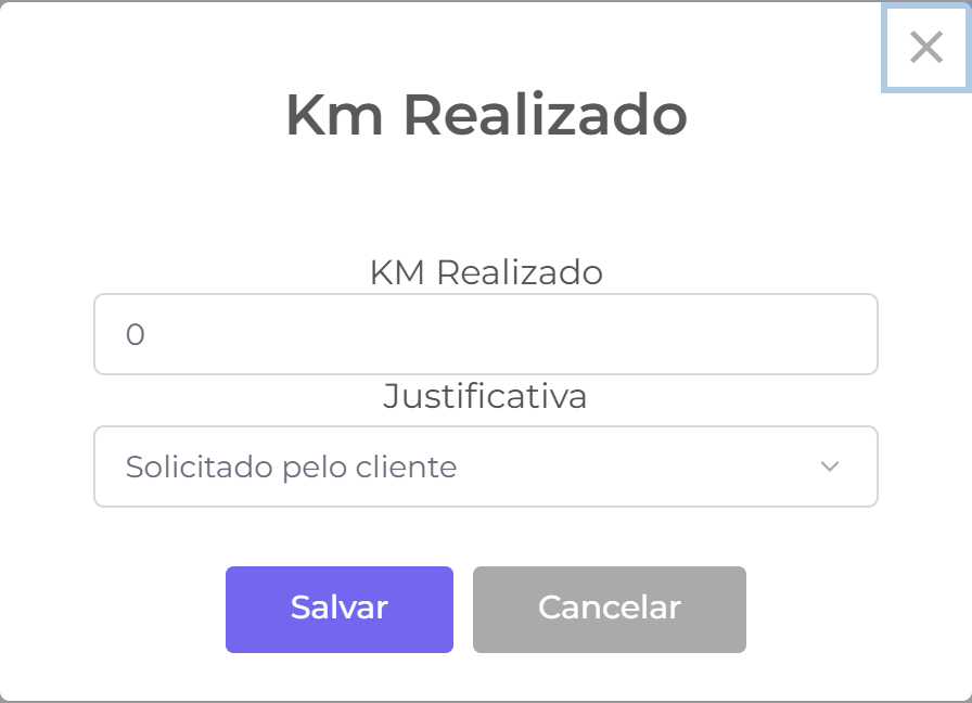 Janela de KM realizado