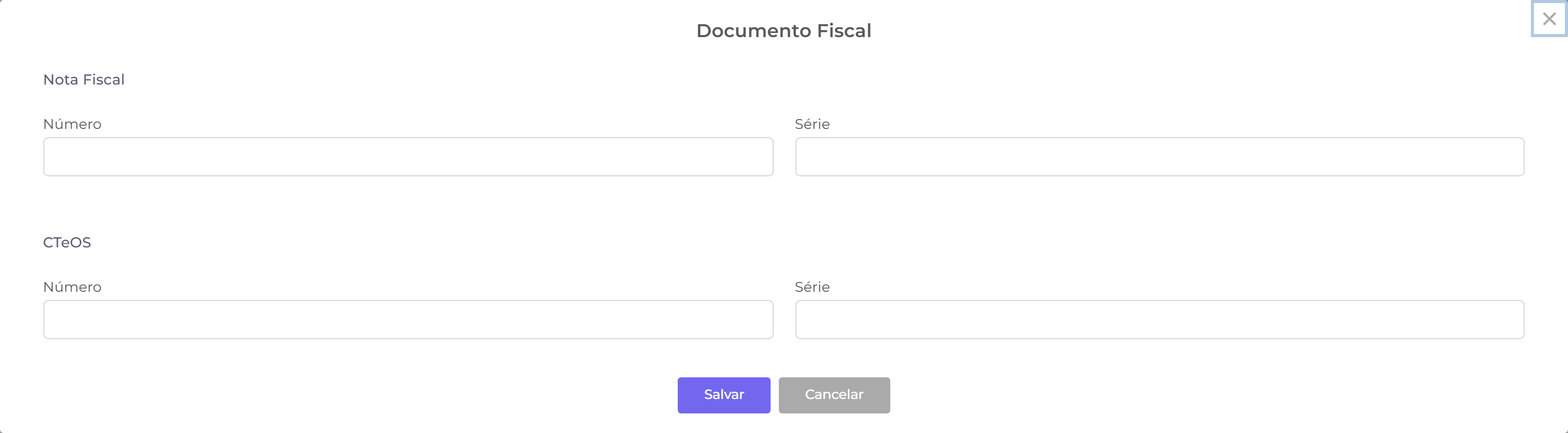 Janela de documento fiscal